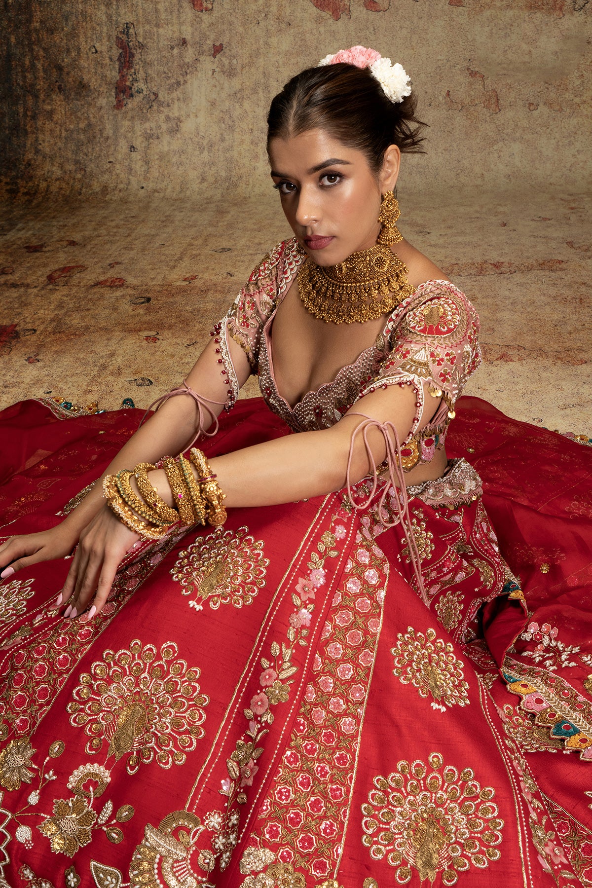 Red, Golden Bridal Embroidered Designer Lehenga at Rs 15000 in Delhi
