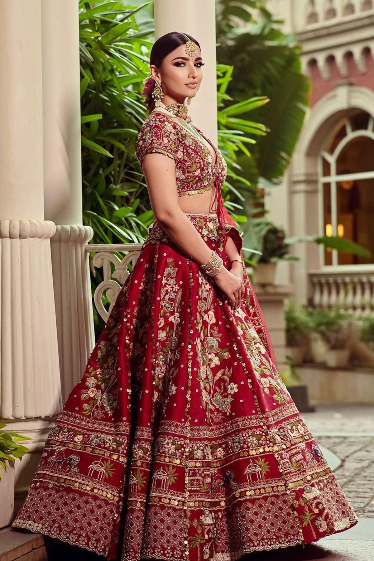 Rosewood Velvet Bridal Lehenga Choli Set with Beautiful Peacock Design  Embroidery | Exotic India Art