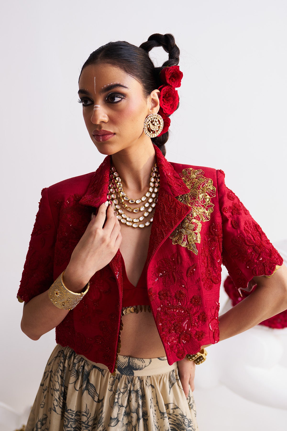 Crop blazer with printed lehenga set