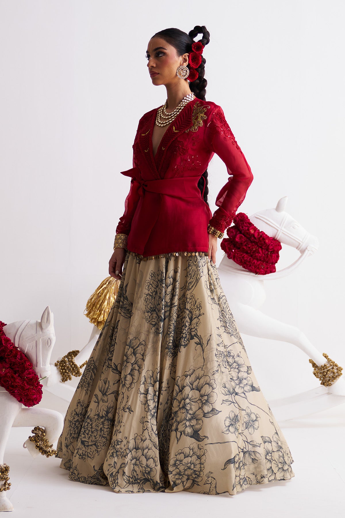 Wrap shirt with lehenga