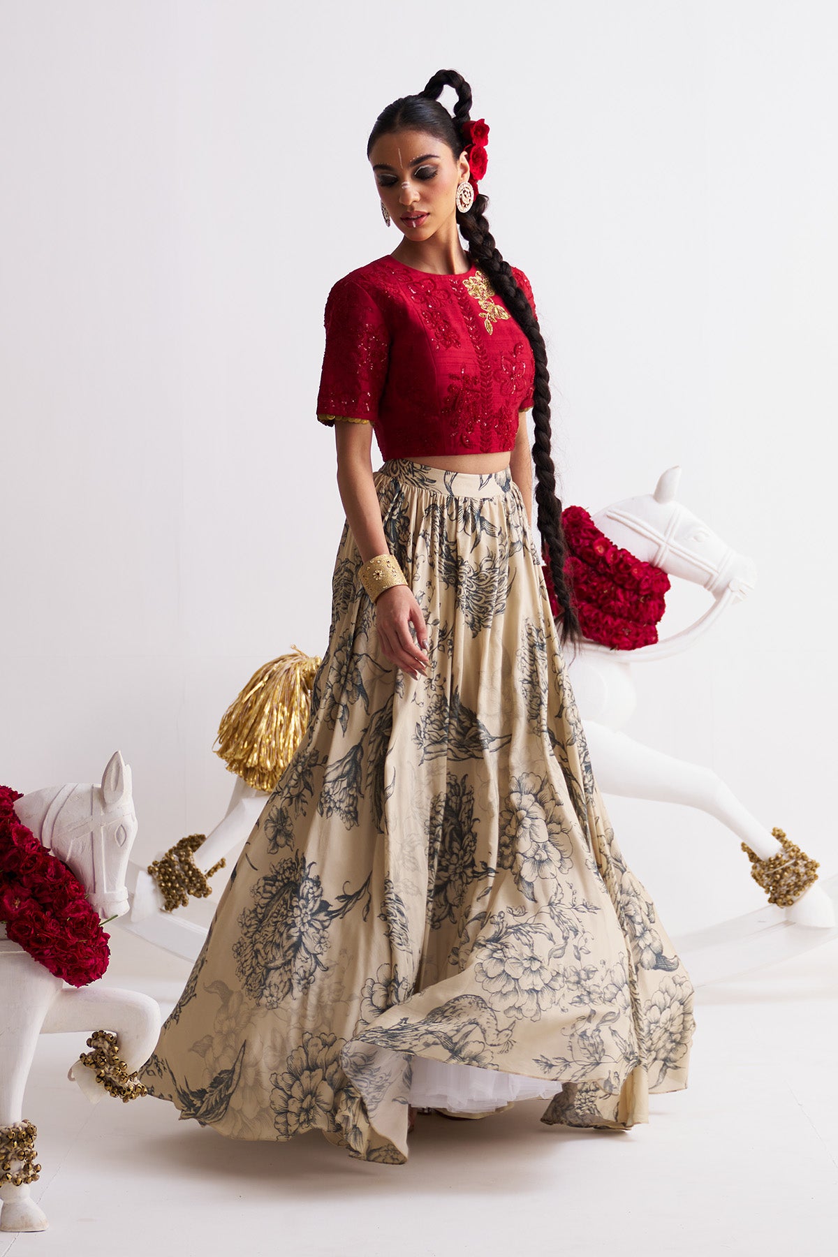 Crop top with lehenga set