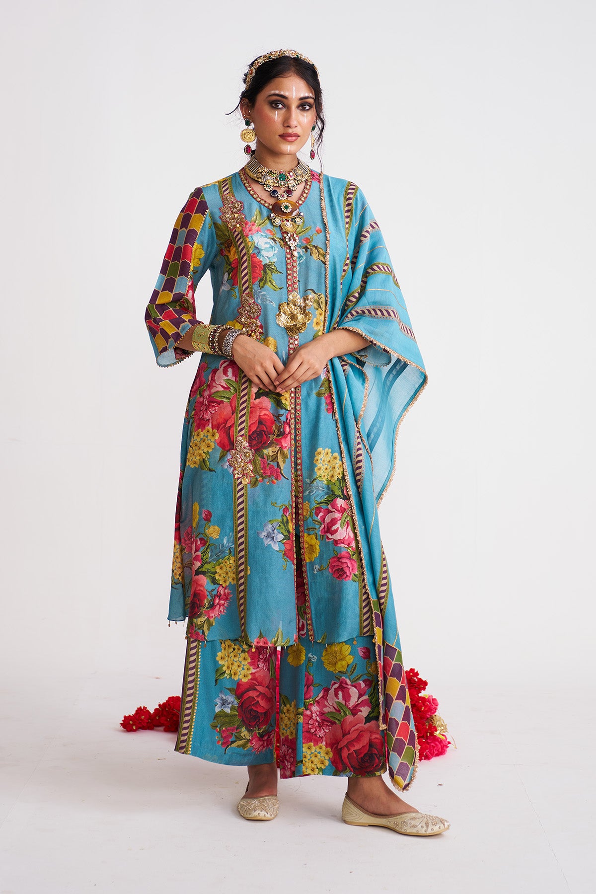 Floral stripe kurta set