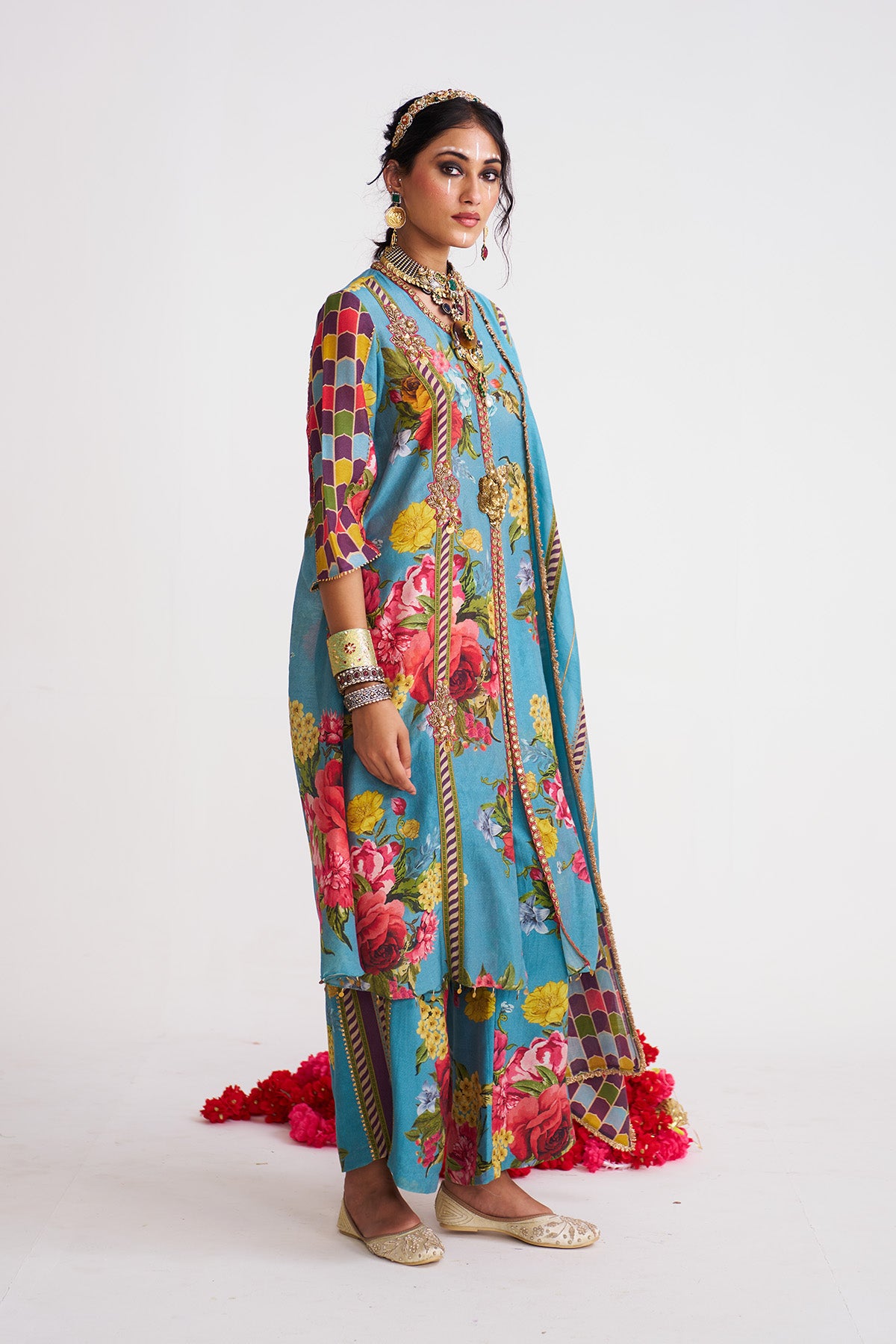 Floral stripe kurta set