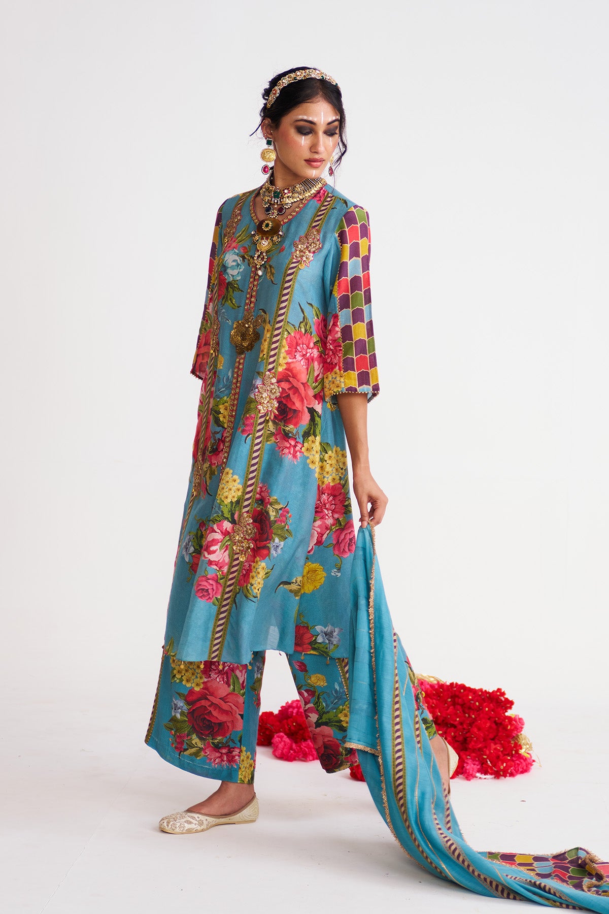 Floral stripe kurta set