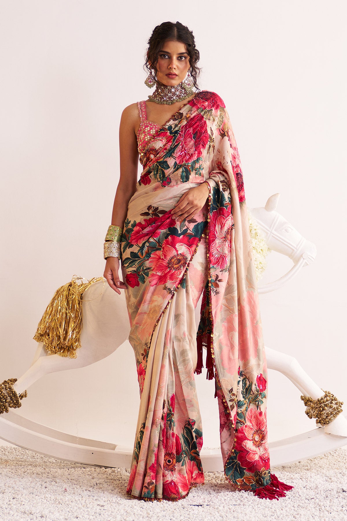 Ombre floral silk saree