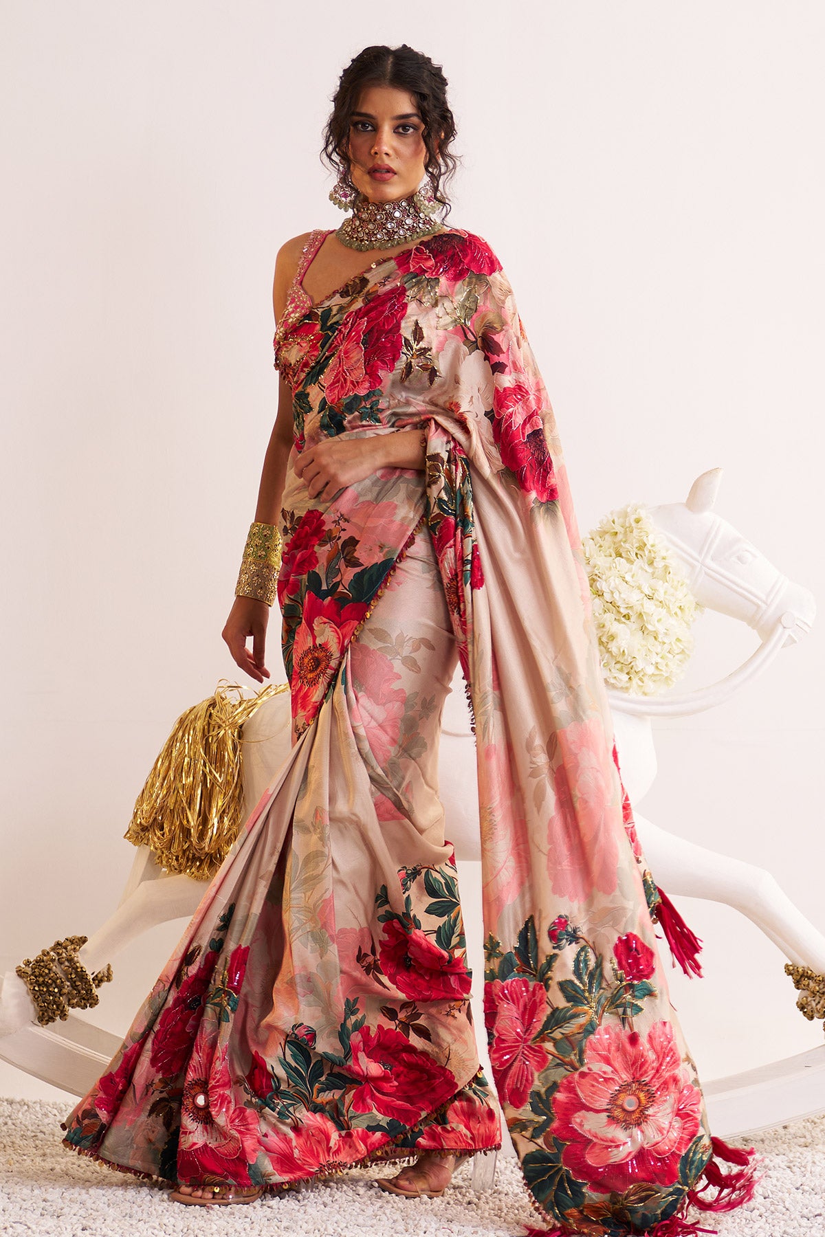 Ombre floral silk saree