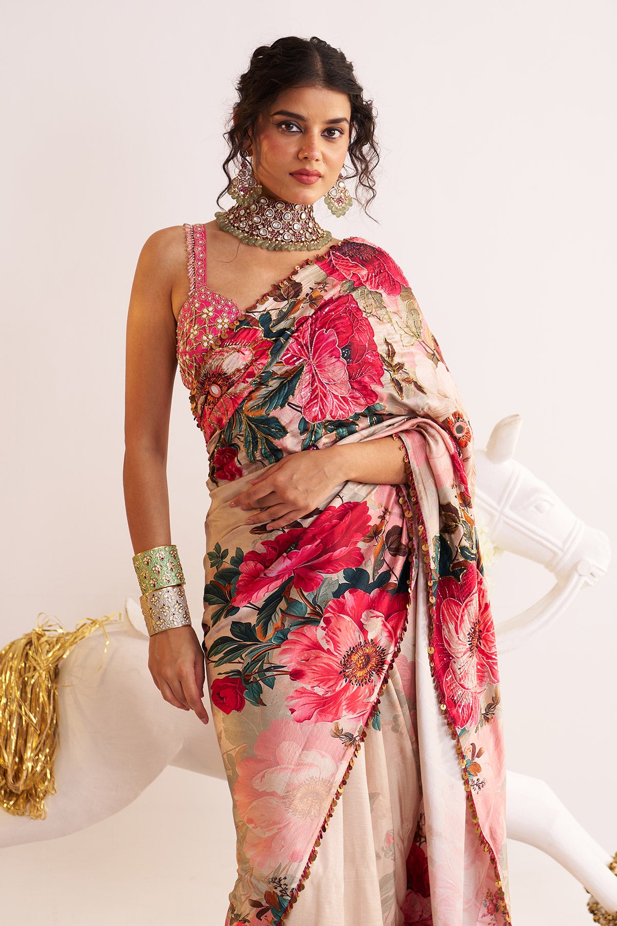 Ombre floral silk saree