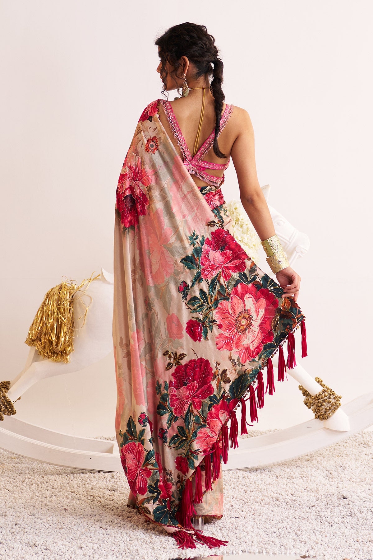 Ombre floral silk saree