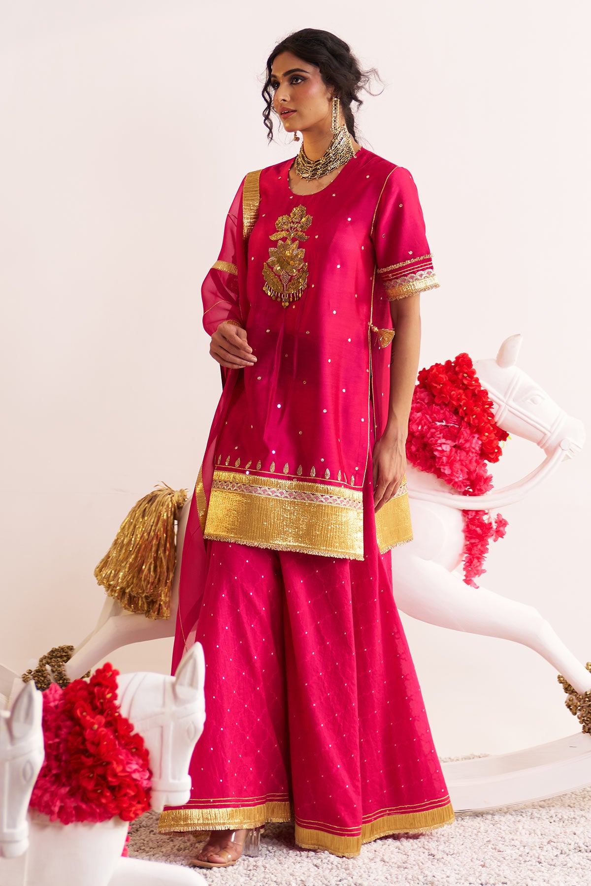 sequin work kurta and sharara set