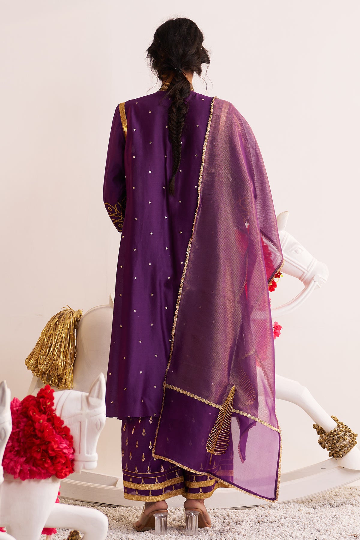 Front open chinar jaal kurta set