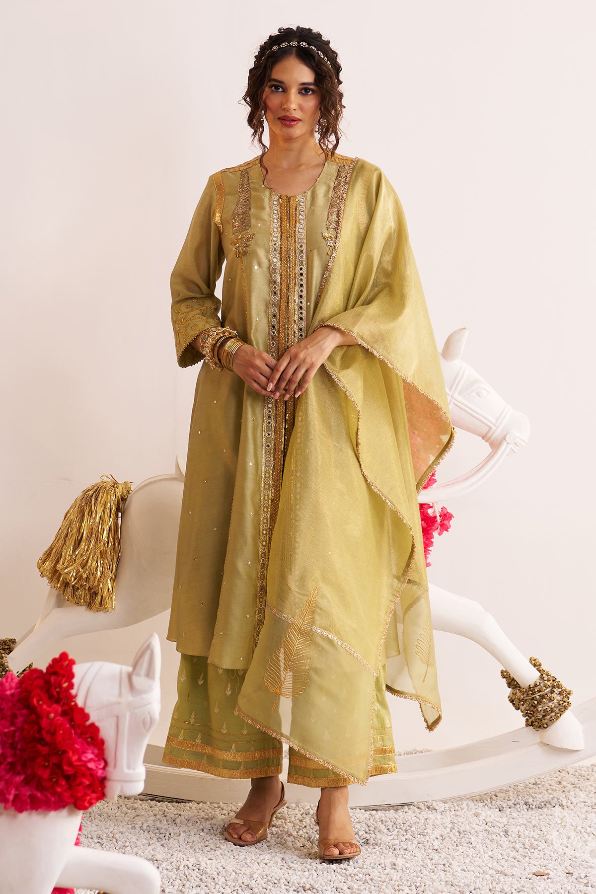 Front open chinar jaal kurta set