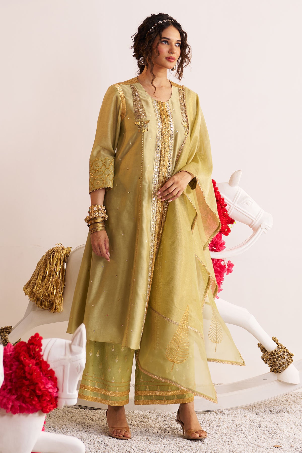 Front open chinar jaal kurta set