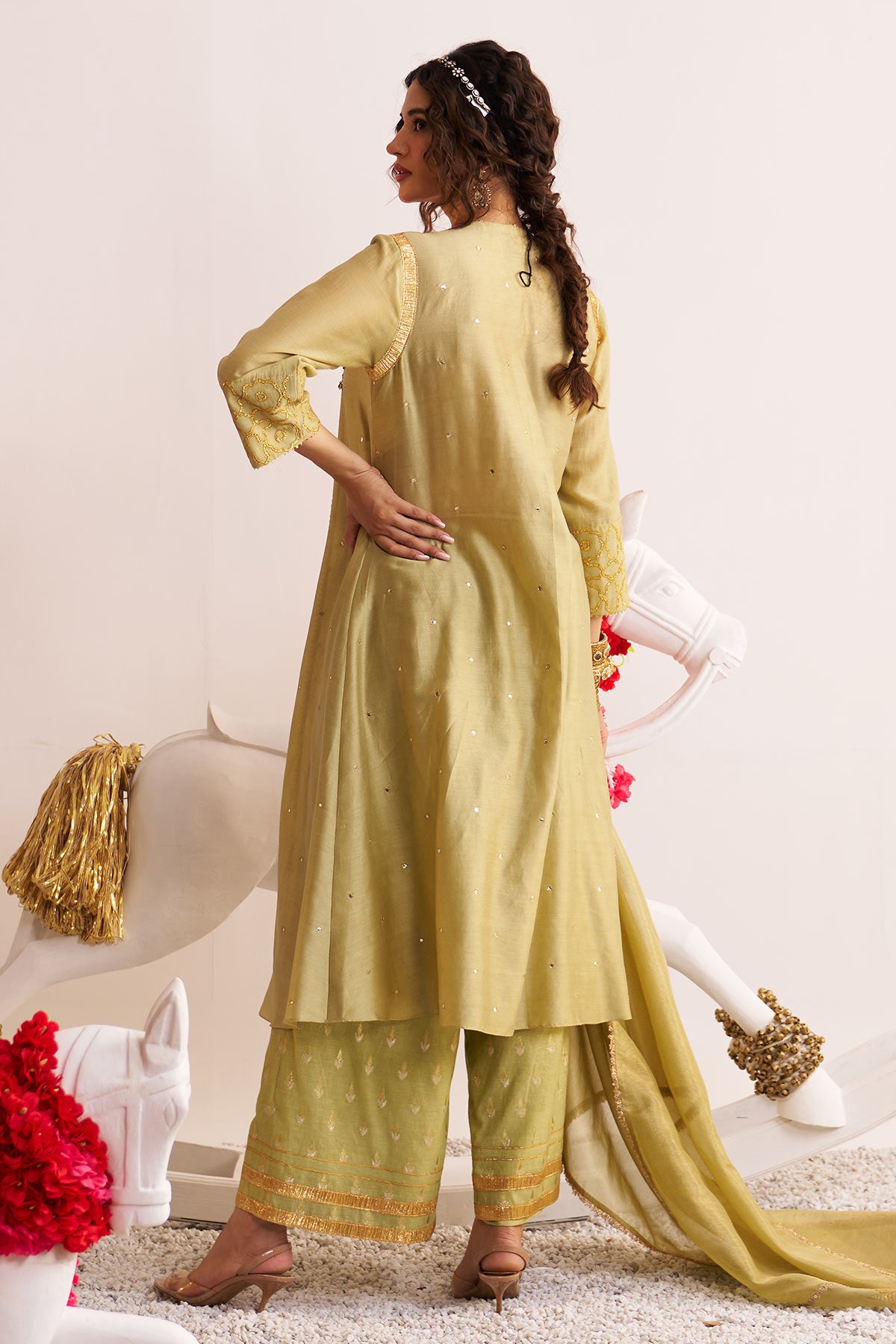 Front open chinar jaal kurta set