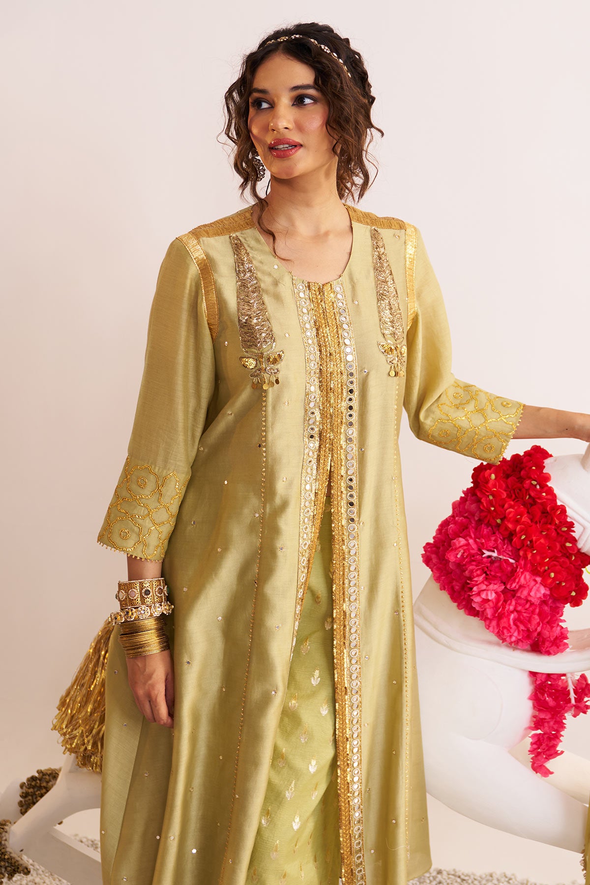 Front open chinar jaal kurta set