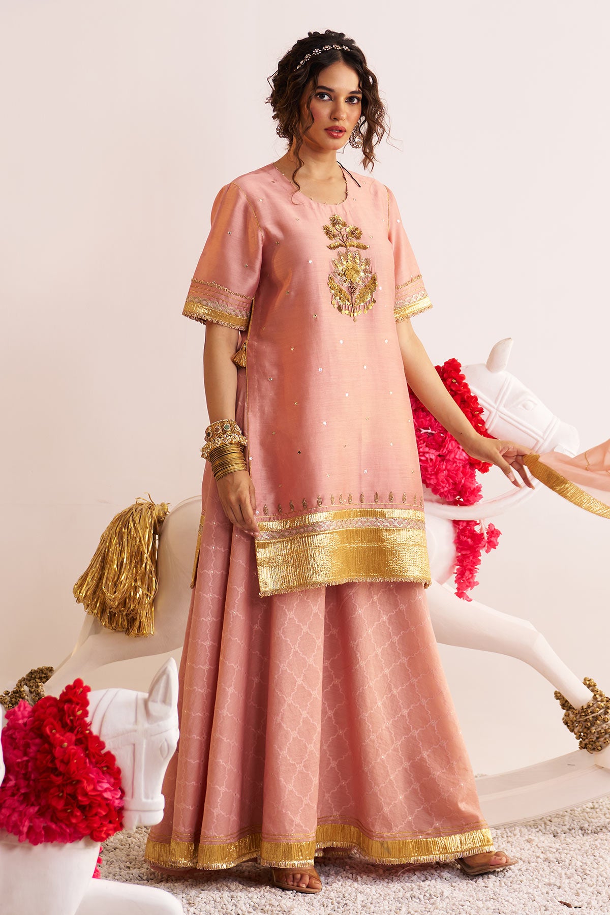 sequin work kurta and sharara set