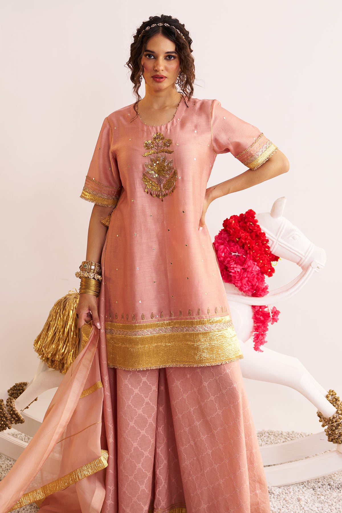 sequin work kurta and sharara set