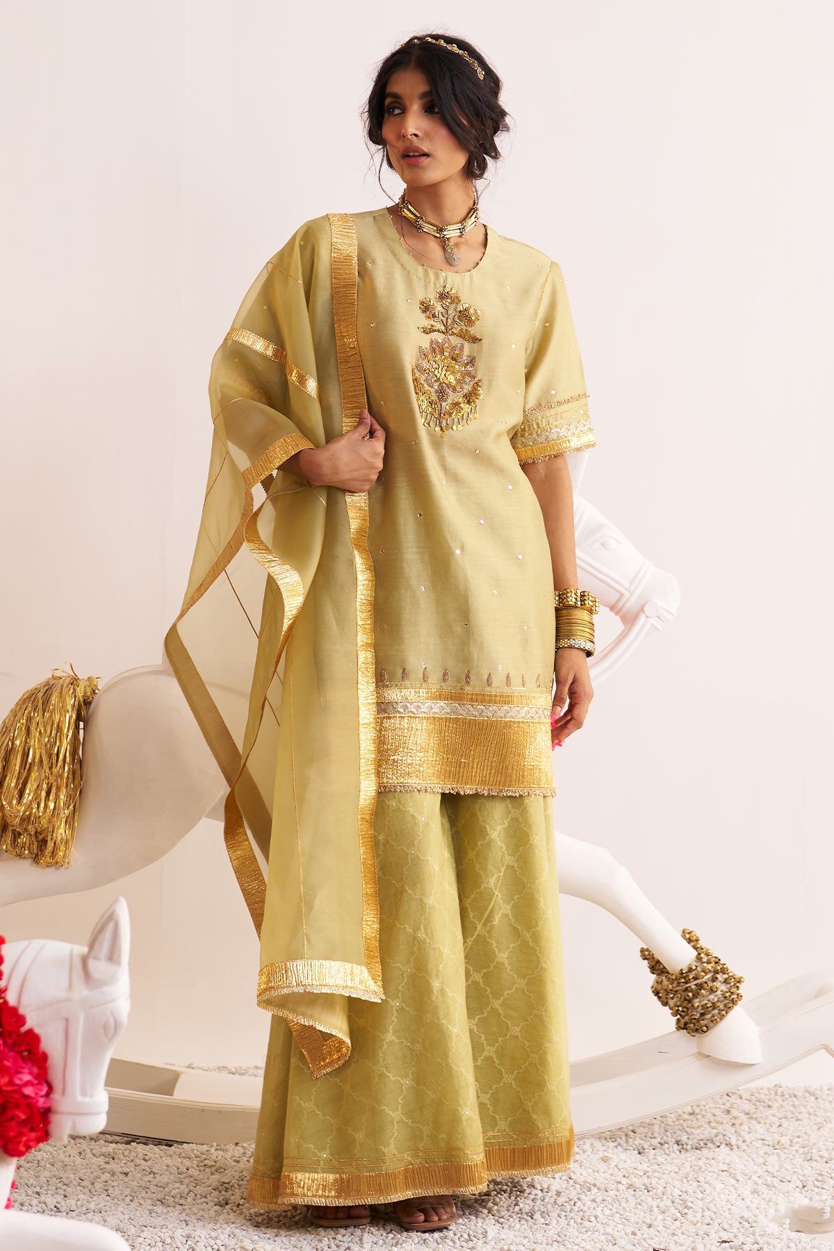 sequin work kurta and sharara set