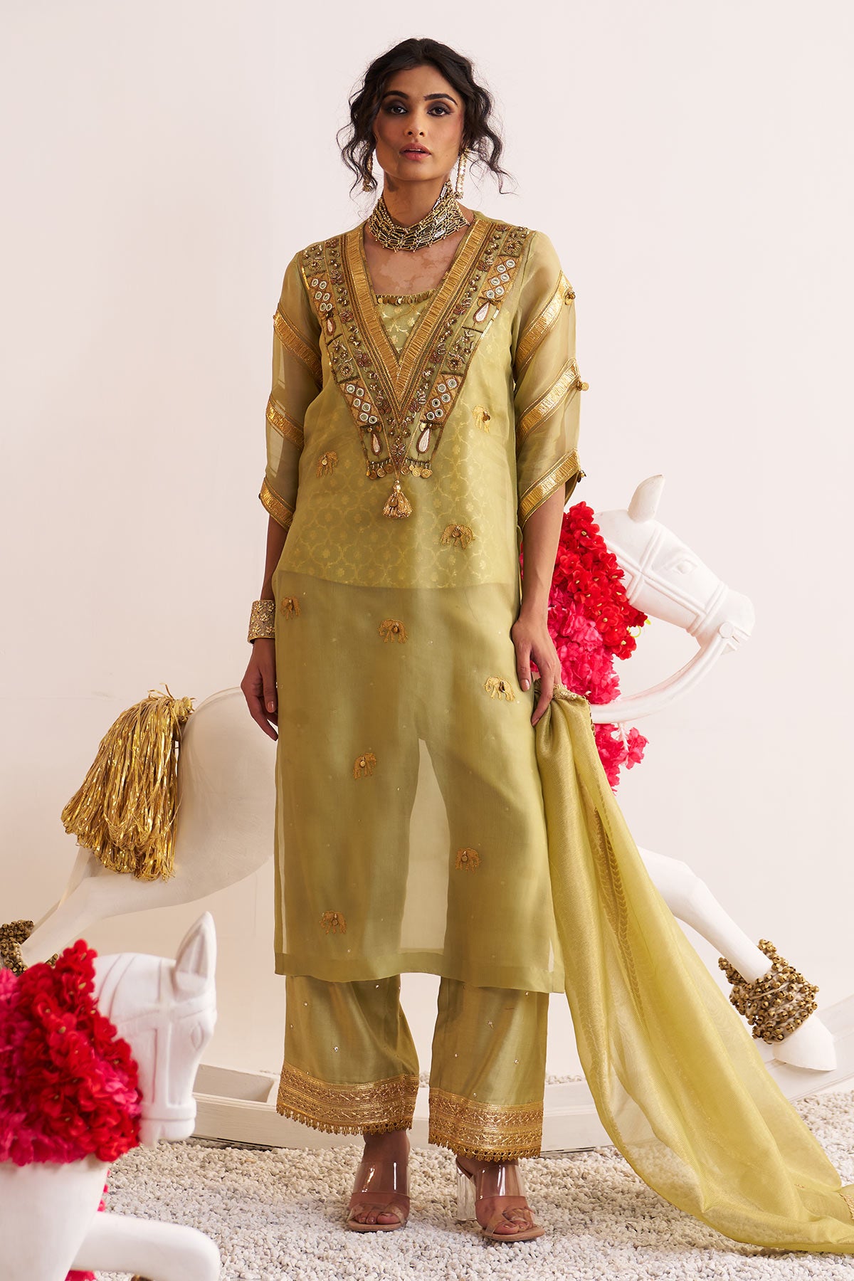 Sheer gota elephant kurta set