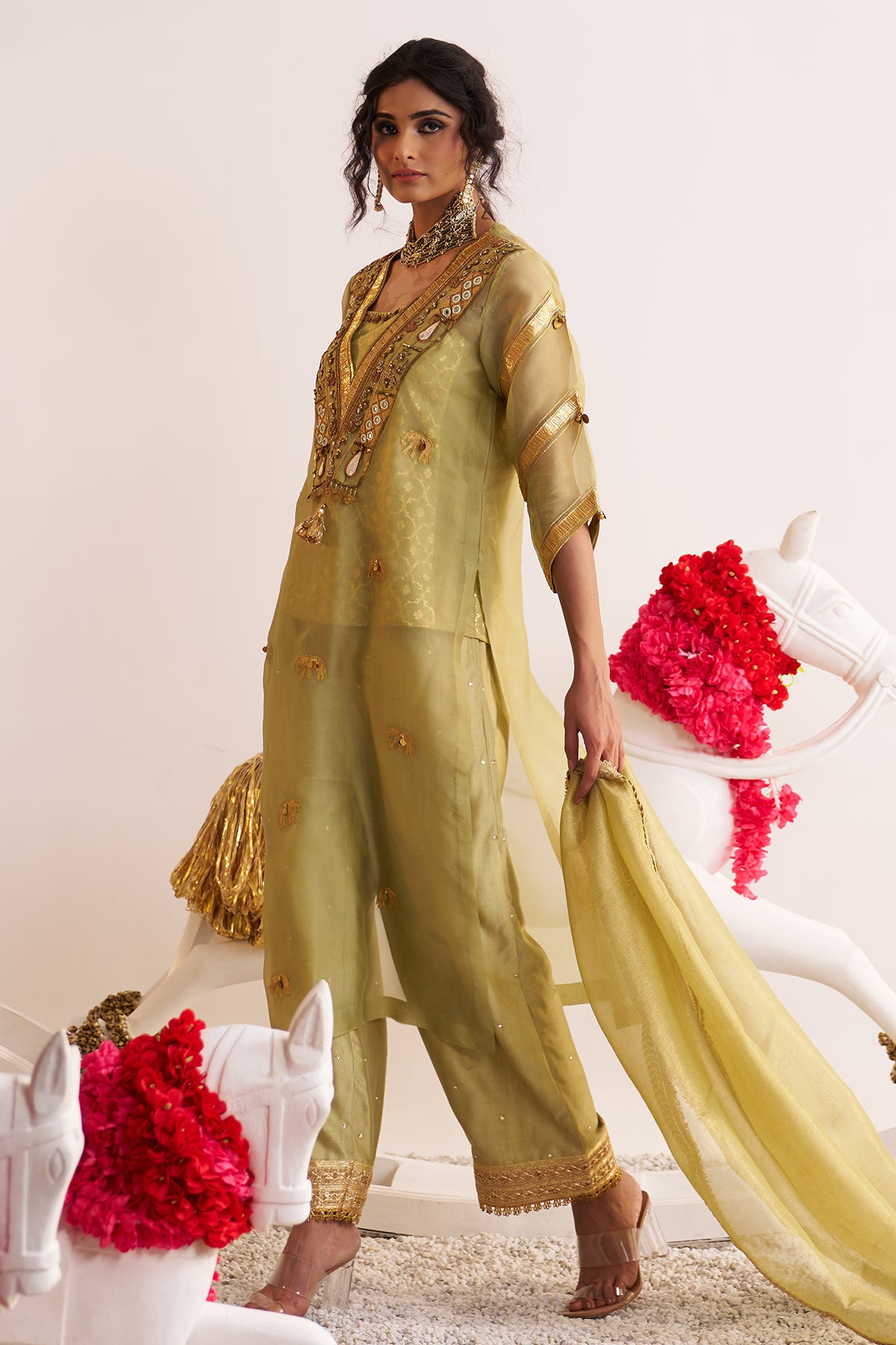 Sheer gota elephant kurta set