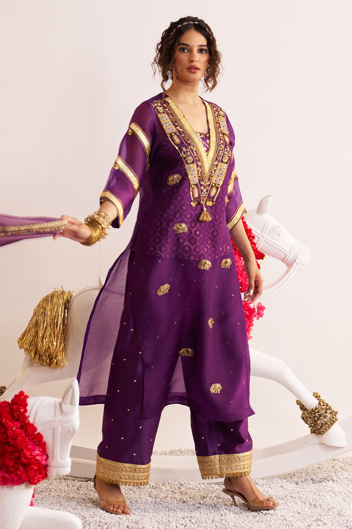 Sheer gota elephant kurta set