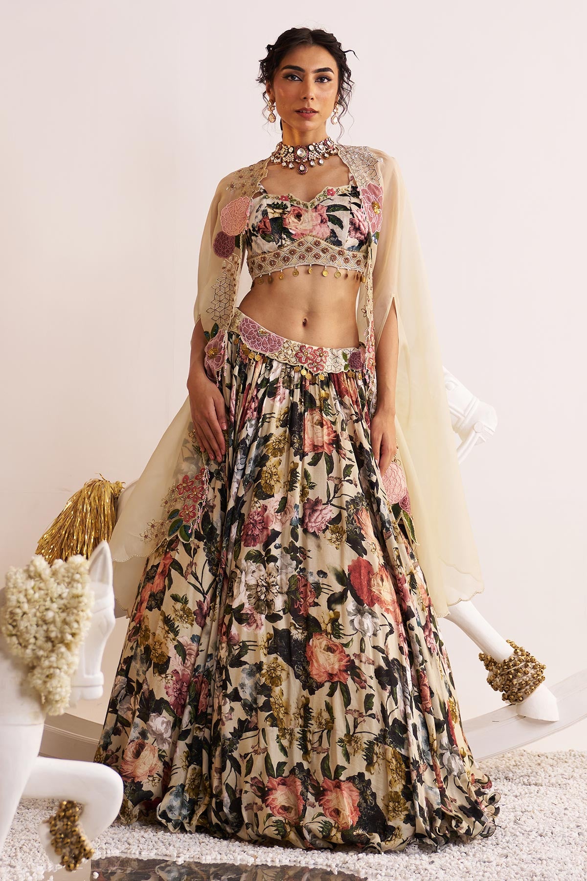 Guldavari cape and lehenga set