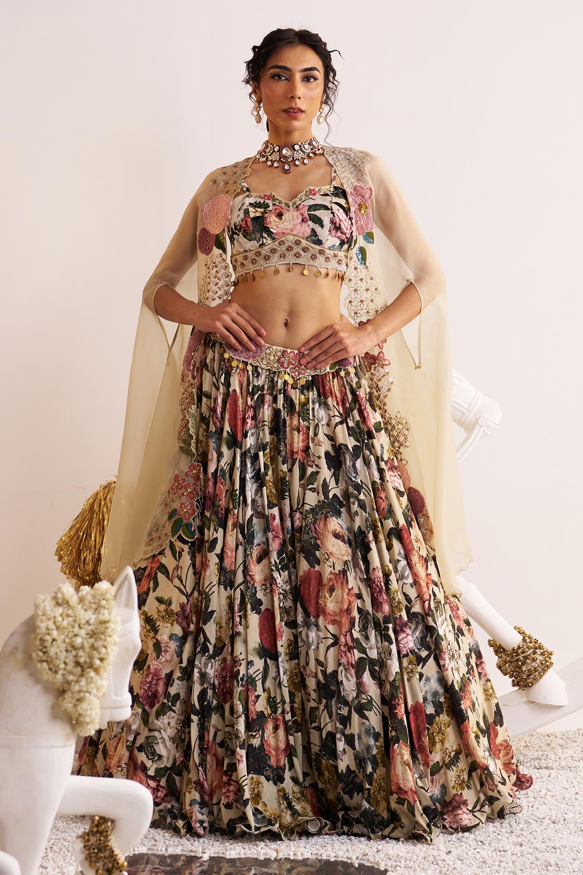 Guldavari cape and lehenga set