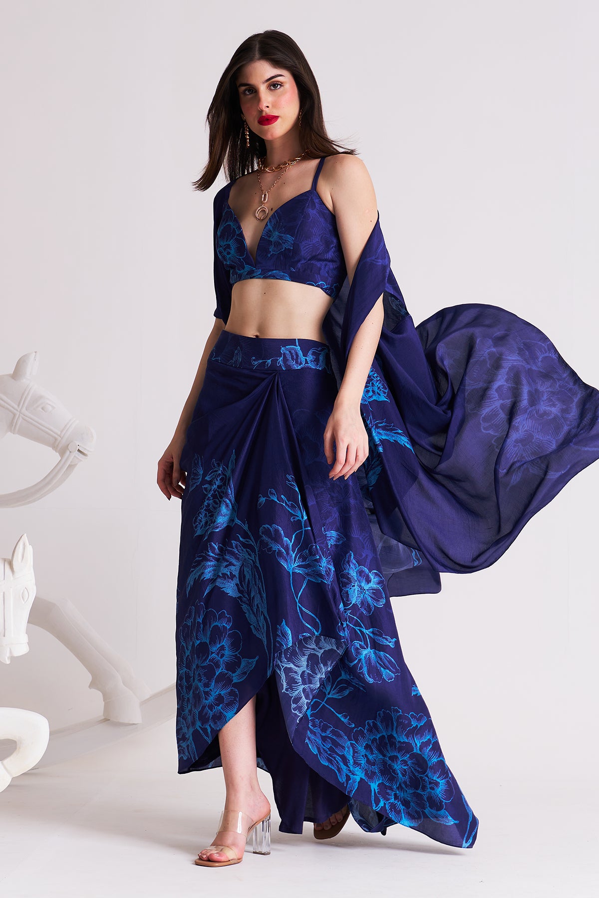 Co-ord set with cape and drape skirt