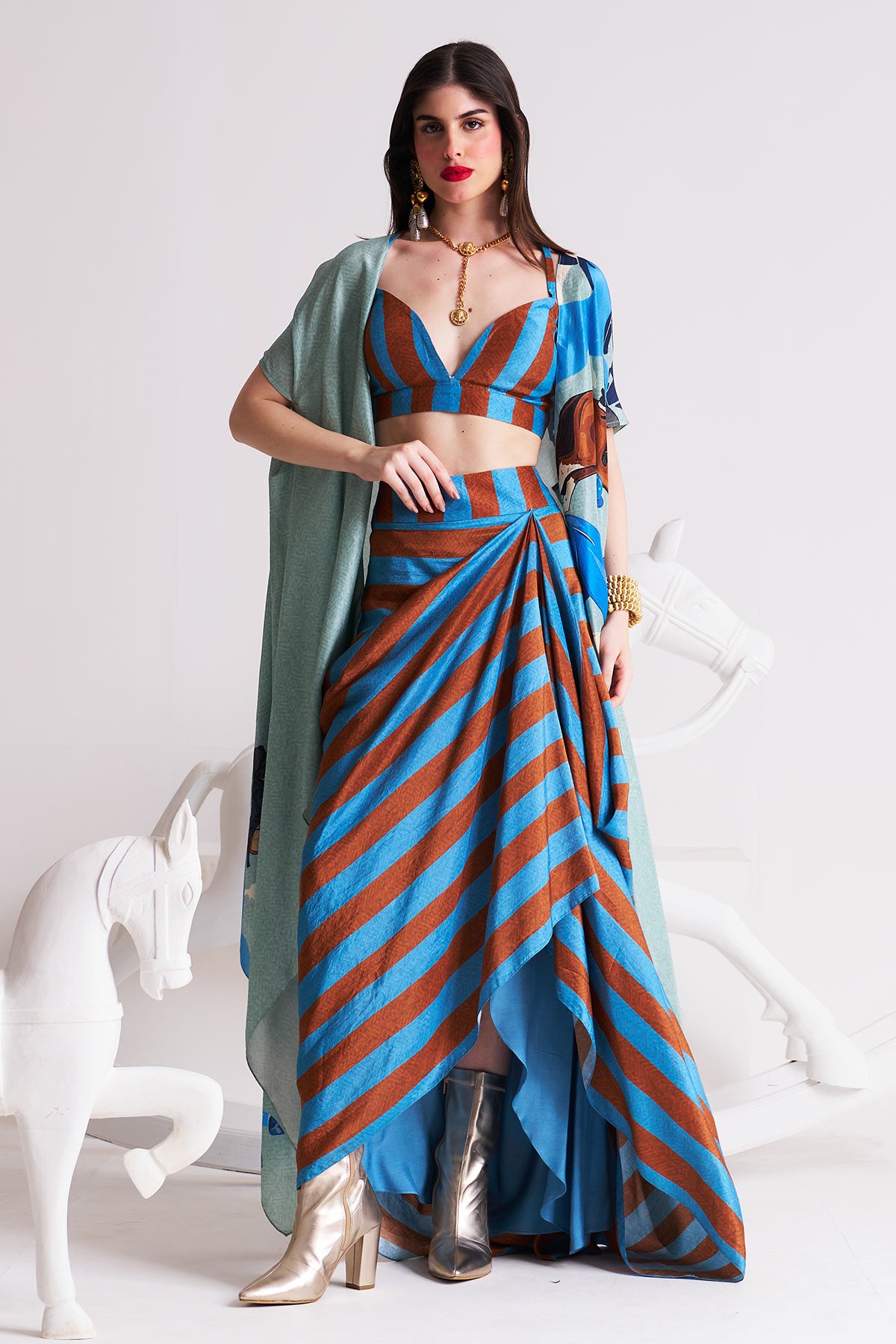 Co-ord set with cape and drape skirt