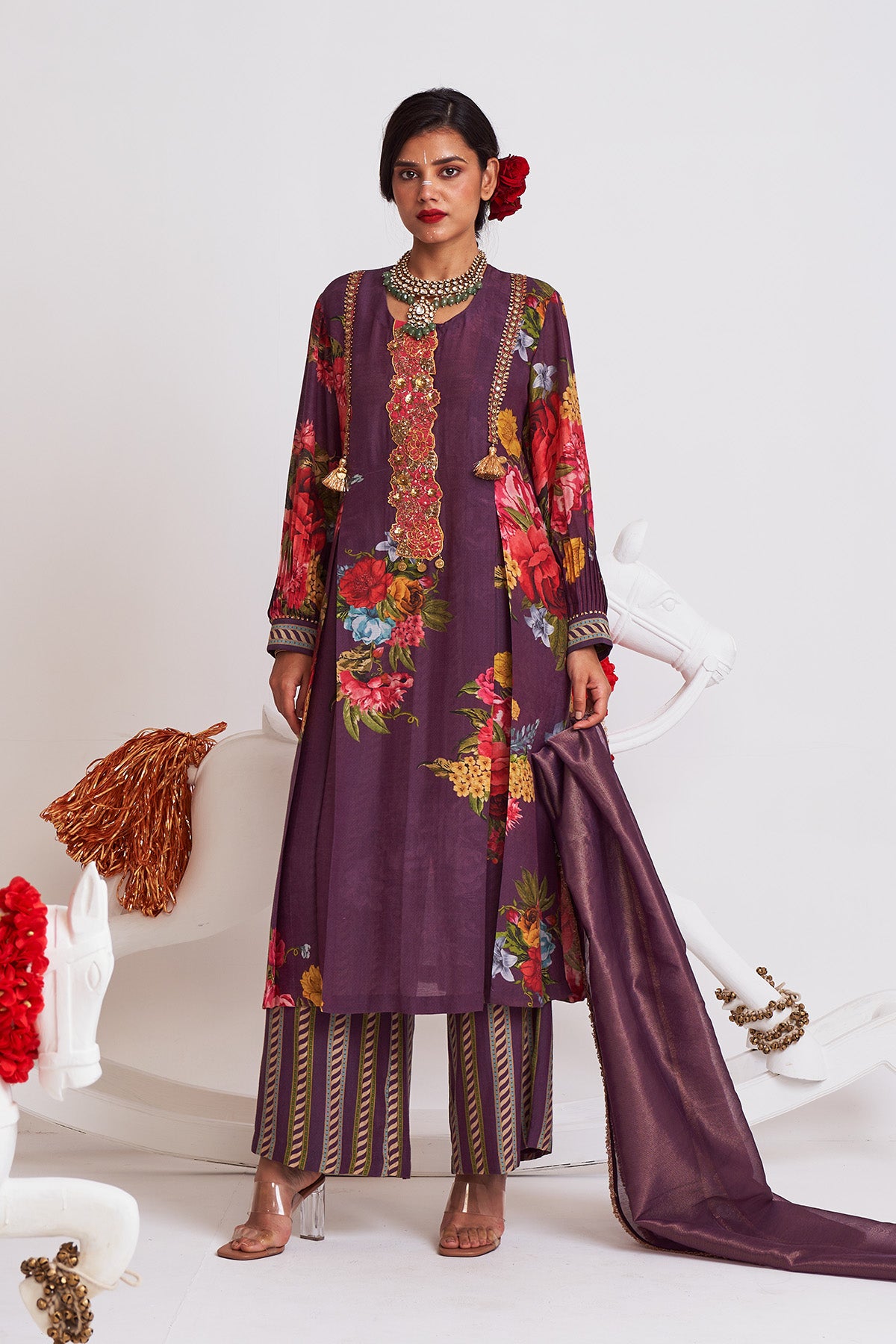 Embellished placket kurta set