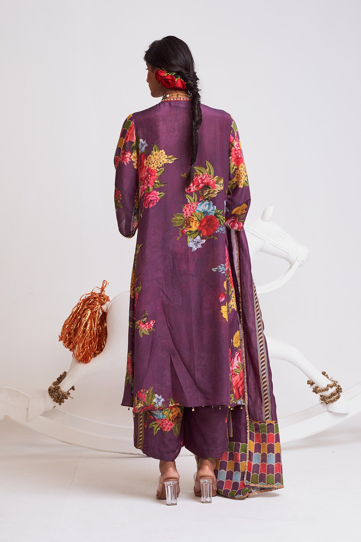 Floral stripe kurta set