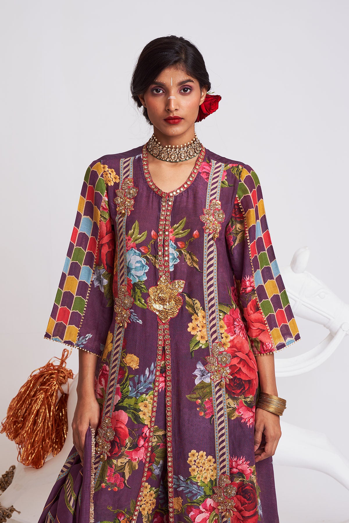 Floral stripe kurta set