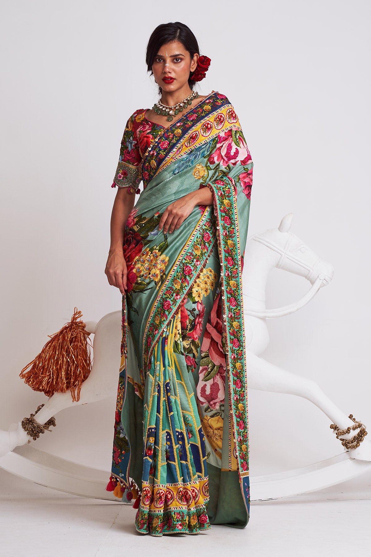 Gulshan bagh color block saree