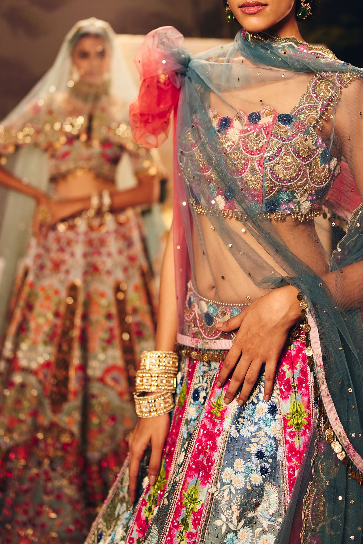 Rust & Teal scenary lehenga