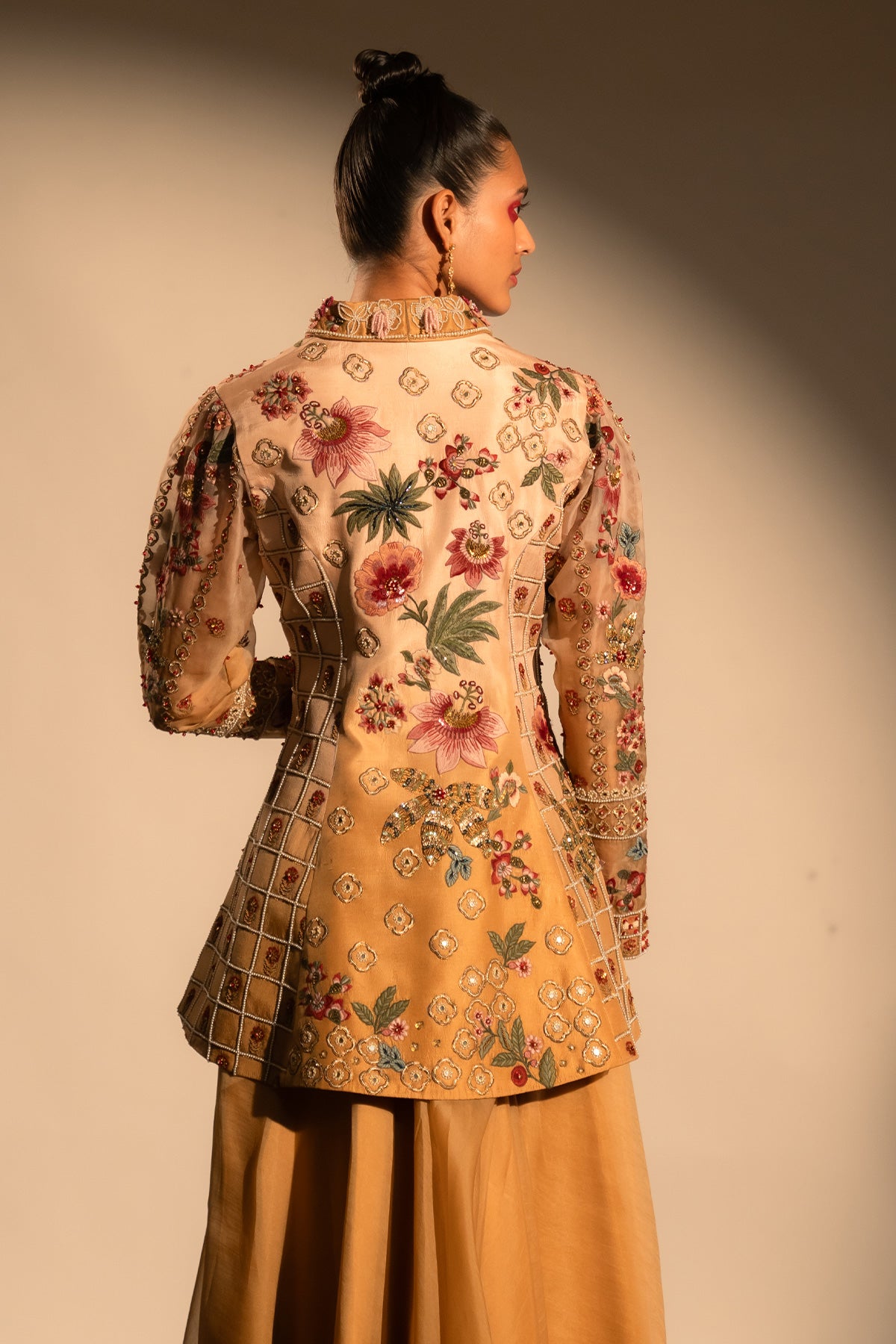 Cheetah garden heavy embroidered jacket with sharara