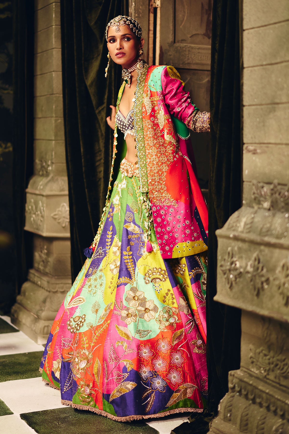 The patch print lehenga