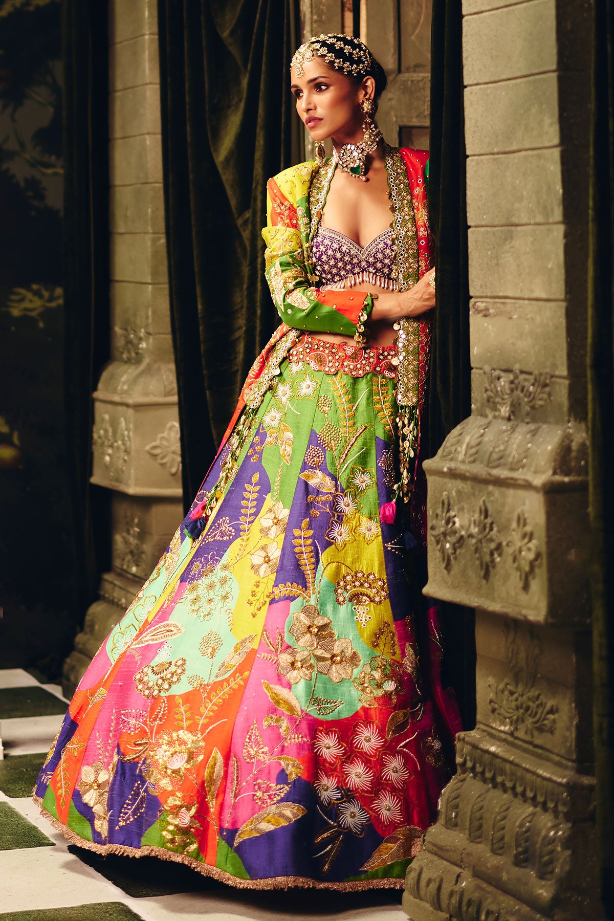 The patch print lehenga