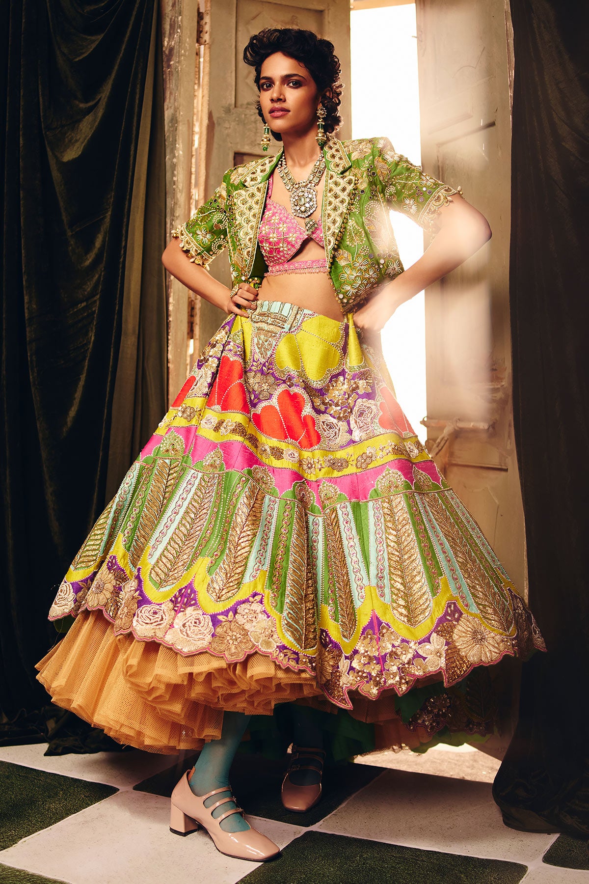 The Green floret lehenga