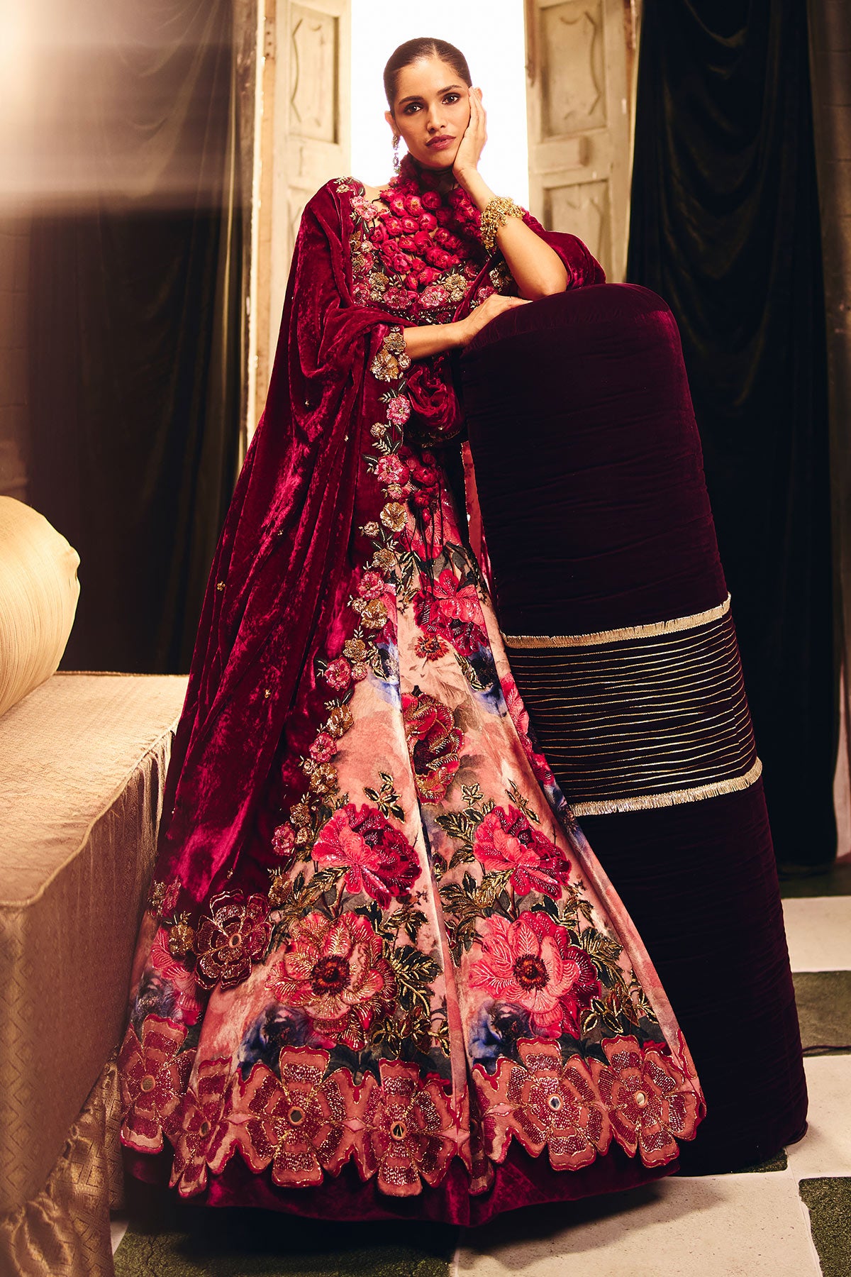 Ombre floral silk lehenga