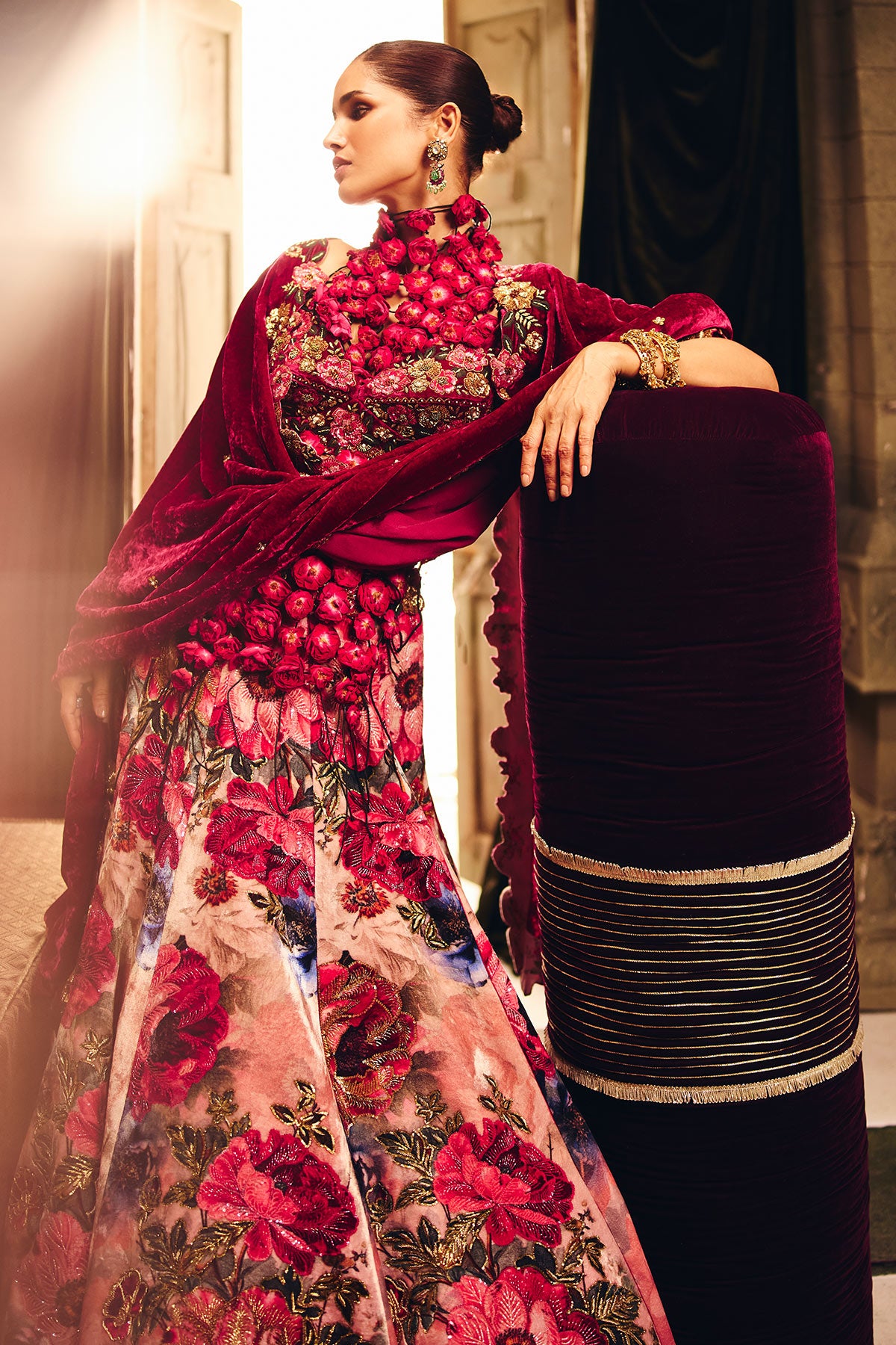 Ombre floral silk lehenga