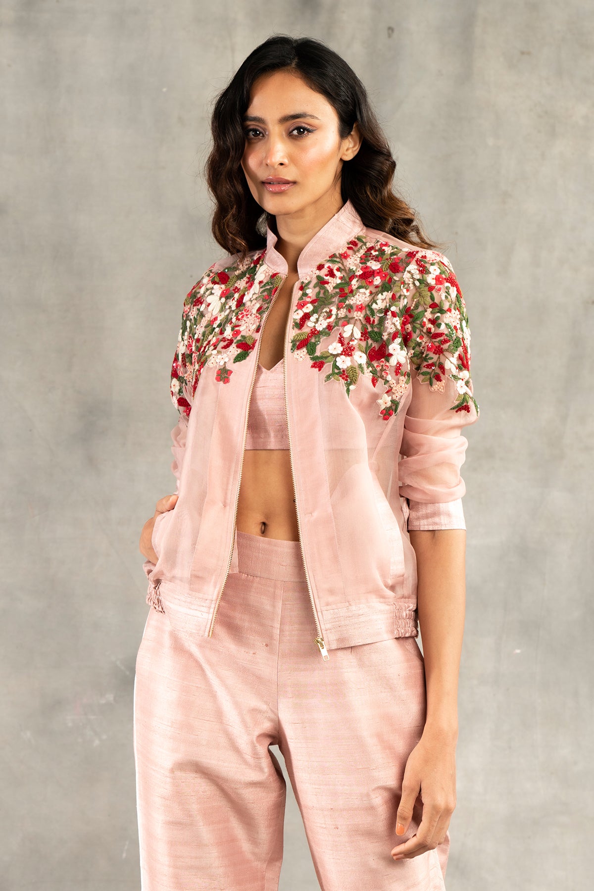 Floral embroidered 2024 bomber jacket